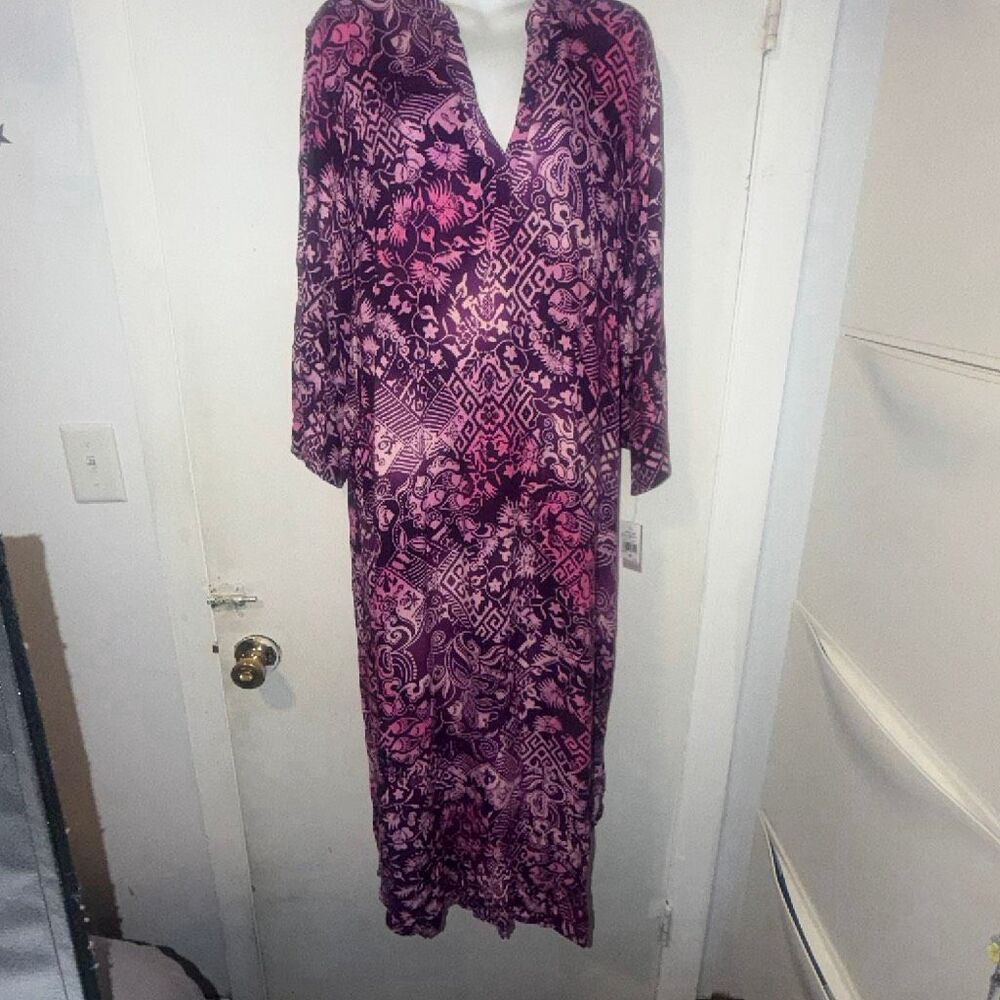 NATORI Magenta Ombre Patchwork Caftan-M {NWT}